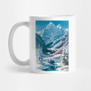 Snowy river in a boreal pine forest Mug